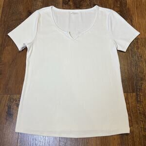 Old Navy Womens Size L Top Ribbed Knit Solid White Scoop V-Neck T Shirt